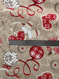 Thumbnail for Festive Cotton Fabric for Home Decor Featuring Red Hearts Mittens and Snowflakes