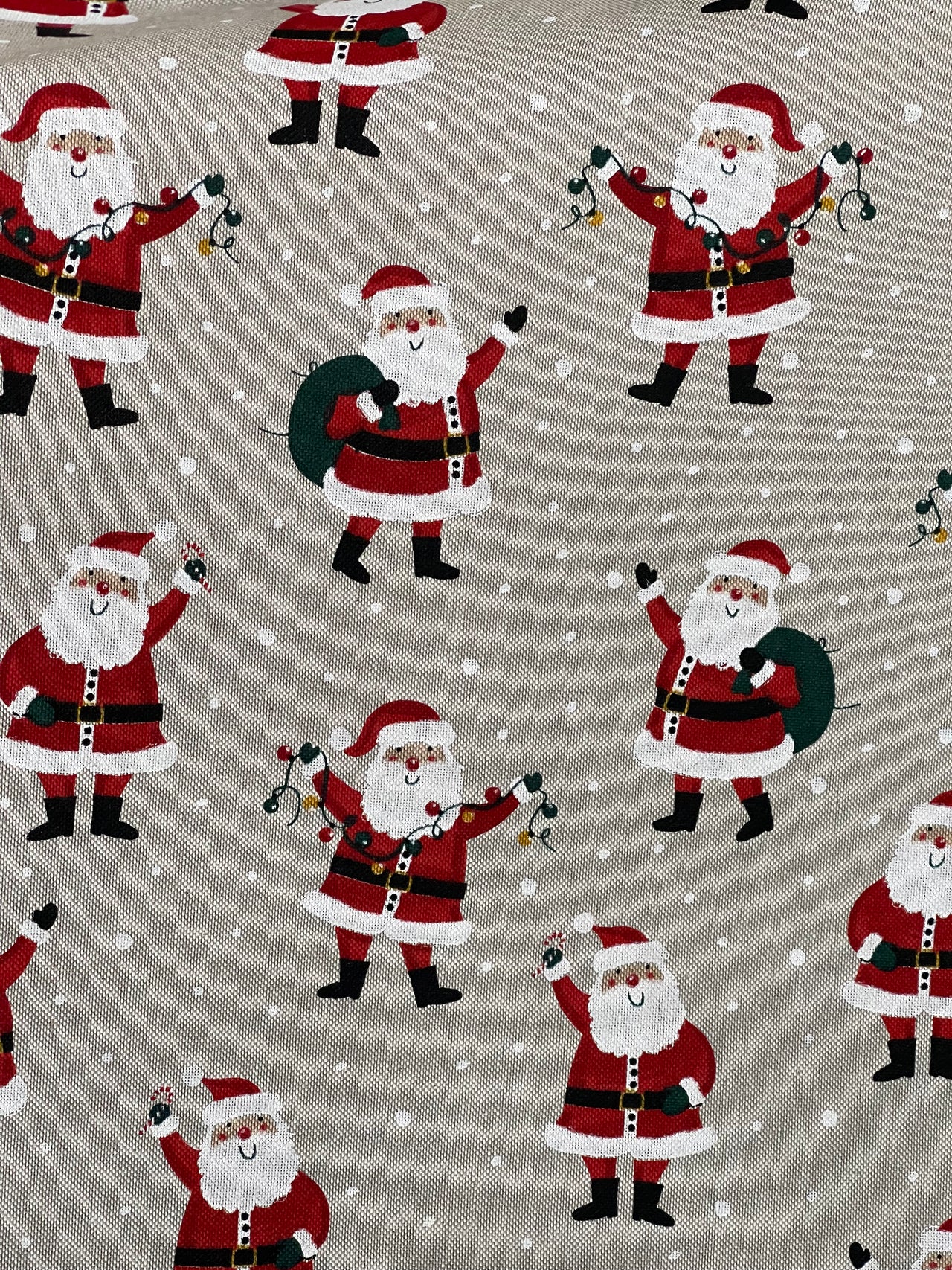 Christmas Santa Cotton Fabric Light Bulbs and Snow Pattern for Festive Tablecloths Bags and Art Crafts