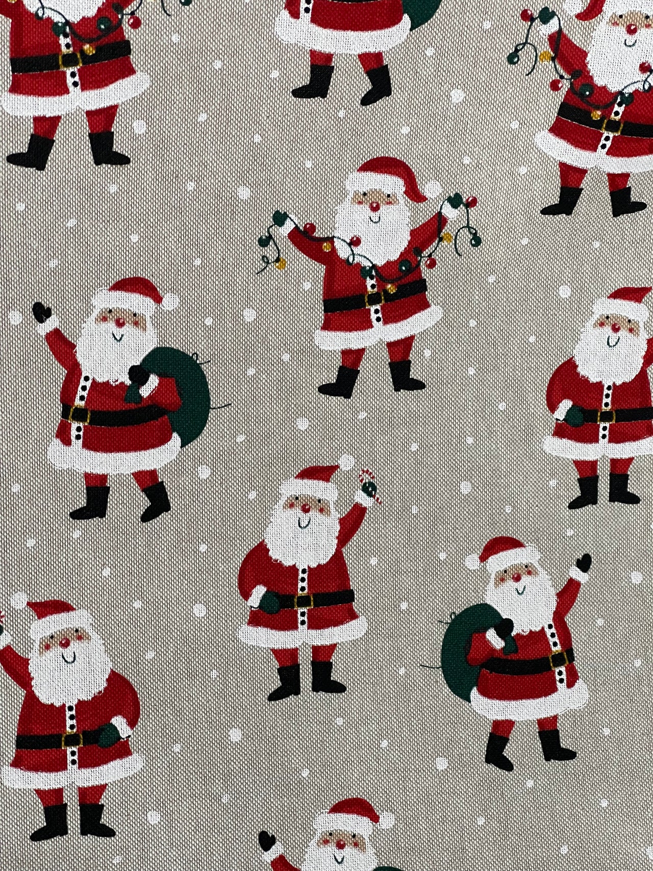 Christmas Santa Cotton Fabric Light Bulbs and Snow Pattern for Festive Tablecloths Bags and Art Crafts