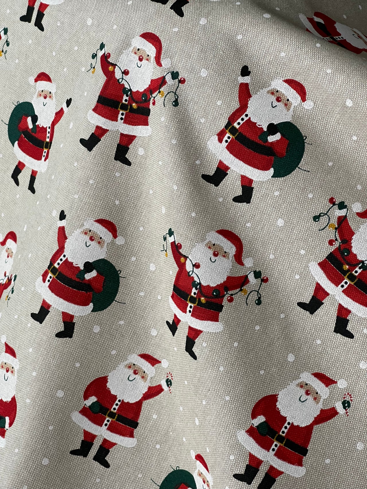 Christmas Santa Cotton Fabric Light Bulbs and Snow Pattern for Festive Tablecloths Bags and Art Crafts