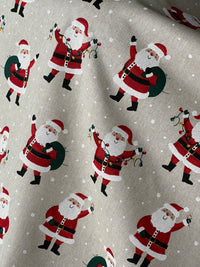 Thumbnail for Christmas Santa Cotton Fabric Light Bulbs and Snow Pattern for Festive Tablecloths Bags and Art Crafts