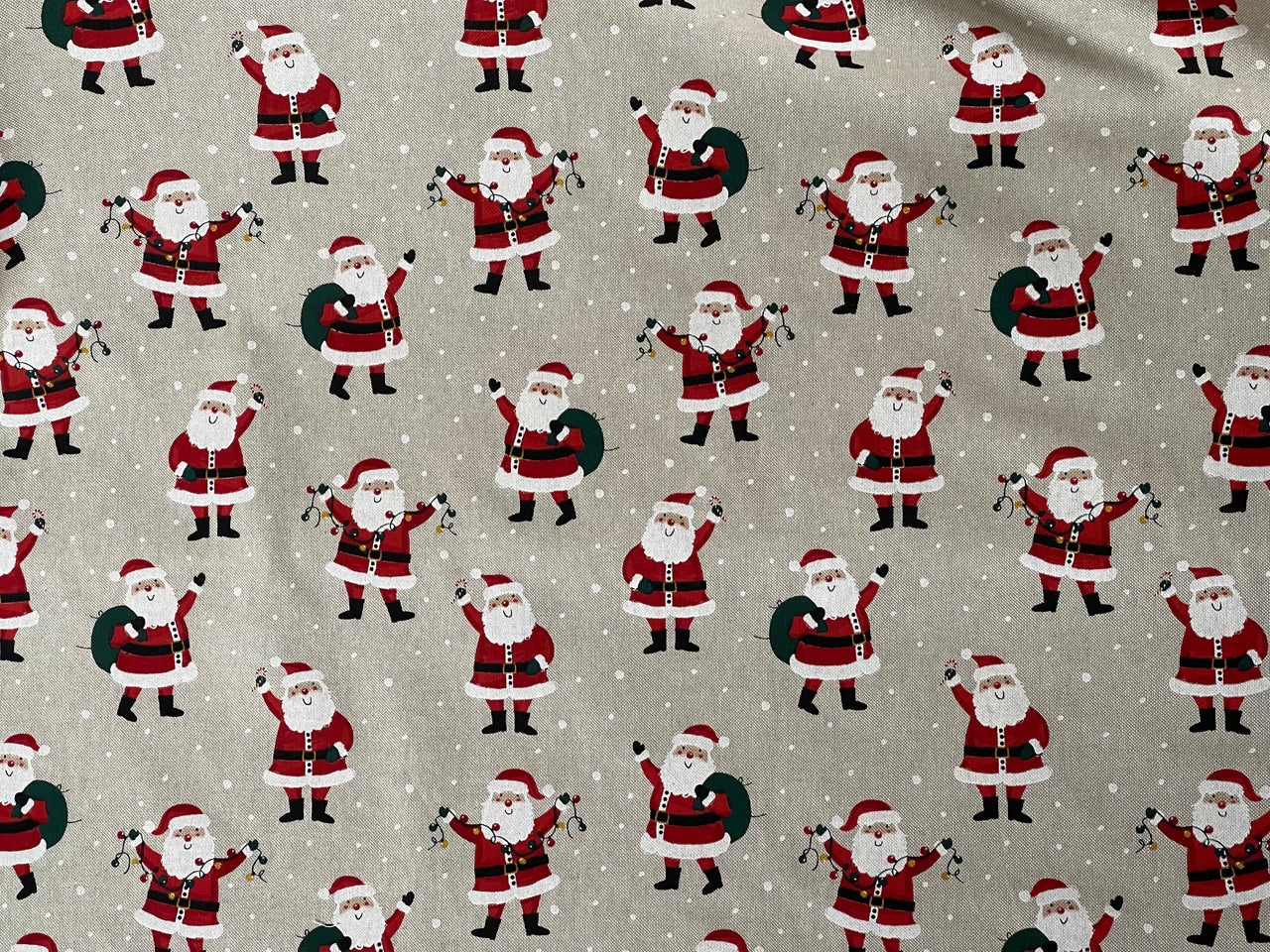 Christmas Santa Cotton Fabric Light Bulbs and Snow Pattern for Festive Tablecloths Bags and Art Crafts