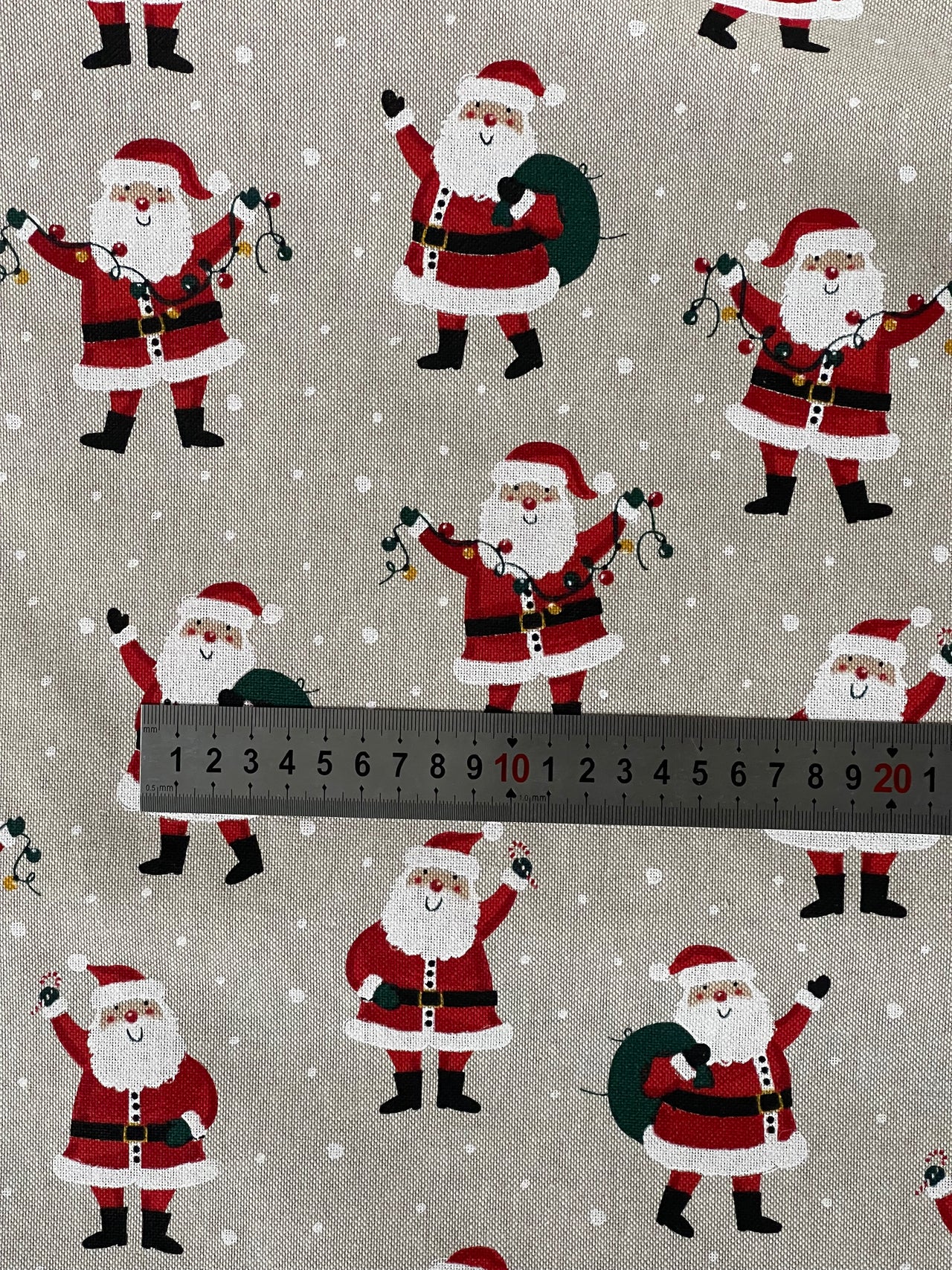 Christmas Santa Cotton Fabric Light Bulbs and Snow Pattern for Festive Tablecloths Bags and Art Crafts