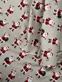 Thumbnail for Christmas Santa Cotton Fabric Light Bulbs and Snow Pattern for Festive Tablecloths Bags and Art Crafts