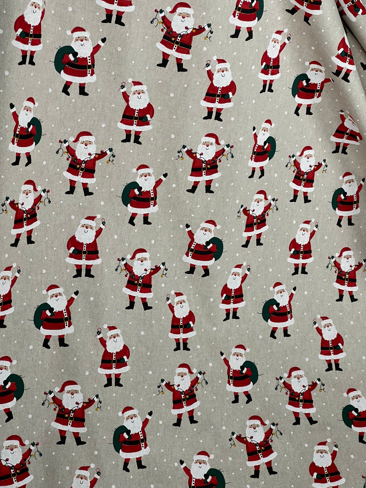 Christmas Santa Cotton Fabric Light Bulbs and Snow Pattern for Festive Tablecloths Bags and Art Crafts