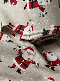 Thumbnail for Christmas Santa Cotton Fabric Light Bulbs and Snow Pattern for Festive Tablecloths Bags and Art Crafts