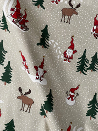 Thumbnail for Santa’s Holiday Cotton Fabric with Reindeer Snowflakes and Trees Perfect for Tablecloths and Festive Home Decor