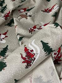 Thumbnail for Santa’s Holiday Cotton Fabric with Reindeer Snowflakes and Trees Perfect for Tablecloths and Festive Home Decor