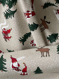 Thumbnail for Santa’s Holiday Cotton Fabric with Reindeer Snowflakes and Trees Perfect for Tablecloths and Festive Home Decor