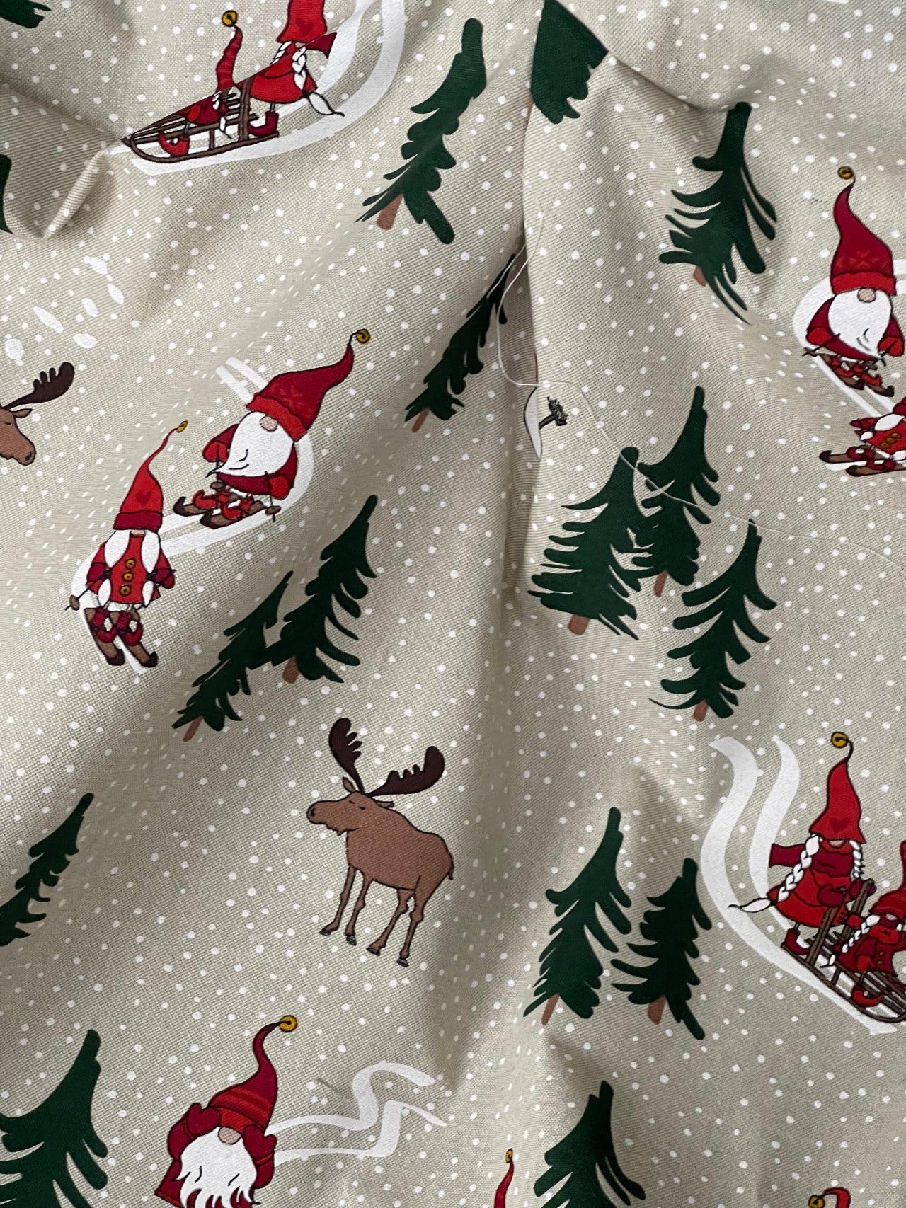 Santa’s Holiday Cotton Fabric with Reindeer Snowflakes and Trees Perfect for Tablecloths and Festive Home Decor