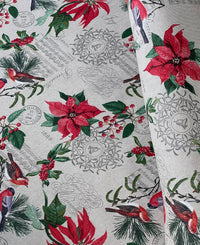 Thumbnail for Poinsettia Christmas Cotton Fabric Red and Green Floral Design with Birds Xmas Print Cushions Tablecloths Crafts