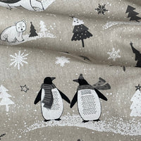 Thumbnail for Festive Polar Bear and Penguin Fabric Grey Linen Look for Christmas Tablecloth Cushions and Home Decor