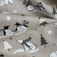 Thumbnail for Festive Polar Bear and Penguin Fabric Grey Linen Look for Christmas Tablecloth Cushions and Home Decor