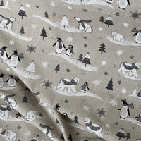 Thumbnail for Festive Polar Bear and Penguin Fabric Grey Linen Look for Christmas Tablecloth Cushions and Home Decor