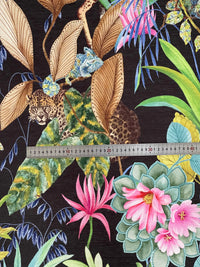 Thumbnail for Tonga Jungle Black Fabric with Leopard Giraffe and Floral Botanical Print Animal Pattern Textile for Sewing and Crafts