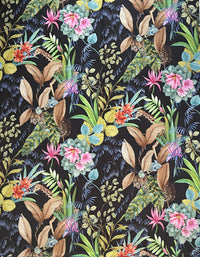 Thumbnail for Tonga Jungle Black Fabric with Leopard Giraffe and Floral Botanical Print Animal Pattern Textile for Sewing and Crafts