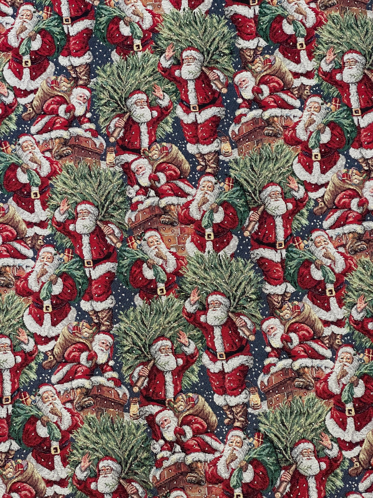 Premium Holiday Woven Fabric - Santa & Xmas Tree Design, Perfect for Home Decor