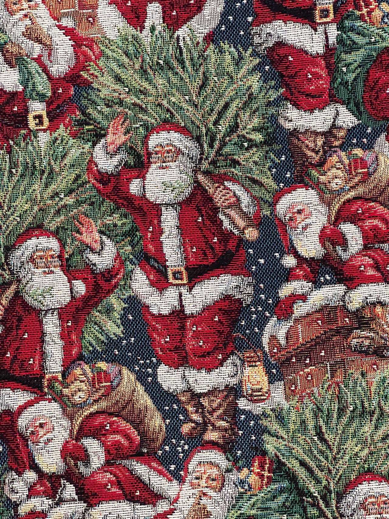 Premium Holiday Woven Fabric - Santa & Xmas Tree Design, Perfect for Home Decor