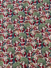 Thumbnail for Premium Holiday Woven Fabric - Santa & Xmas Tree Design, Perfect for Home Decor