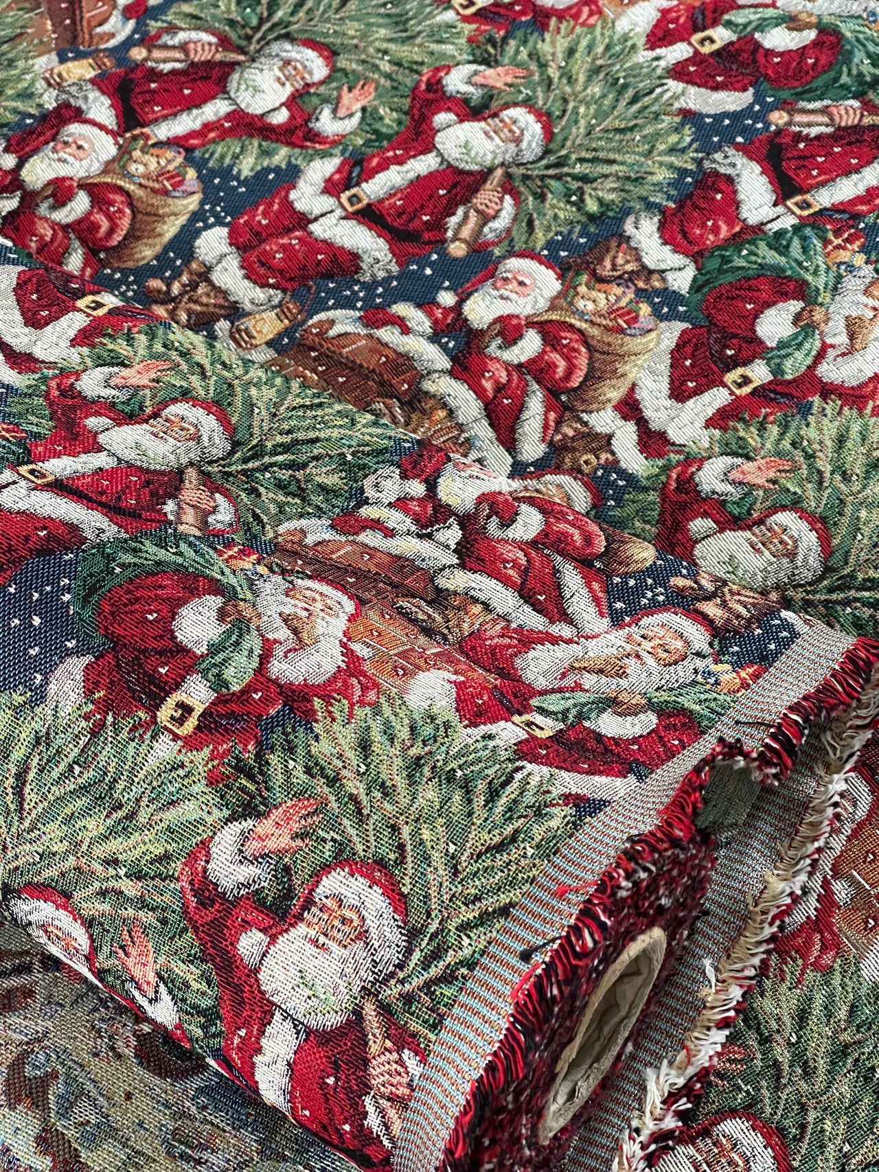 Premium Holiday Woven Fabric - Santa & Xmas Tree Design, Perfect for Home Decor