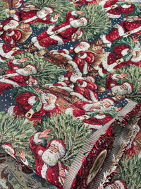 Thumbnail for Premium Holiday Woven Fabric - Santa & Xmas Tree Design, Perfect for Home Decor