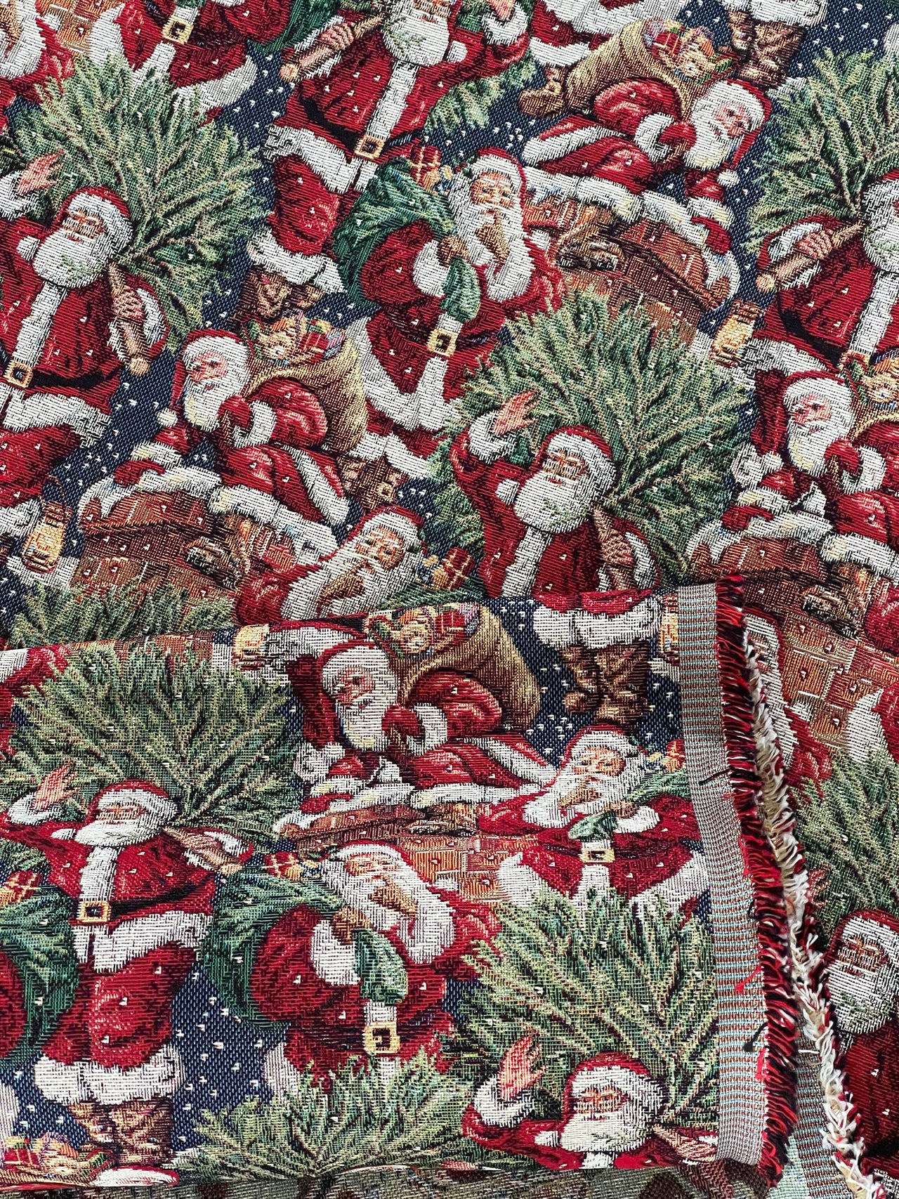 Premium Holiday Woven Fabric - Santa & Xmas Tree Design, Perfect for Home Decor