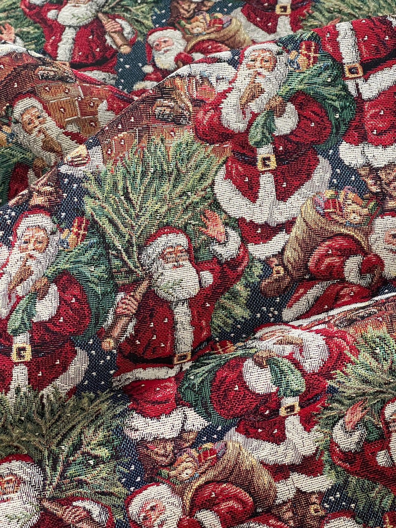 Premium Holiday Woven Fabric - Santa & Xmas Tree Design, Perfect for Home Decor