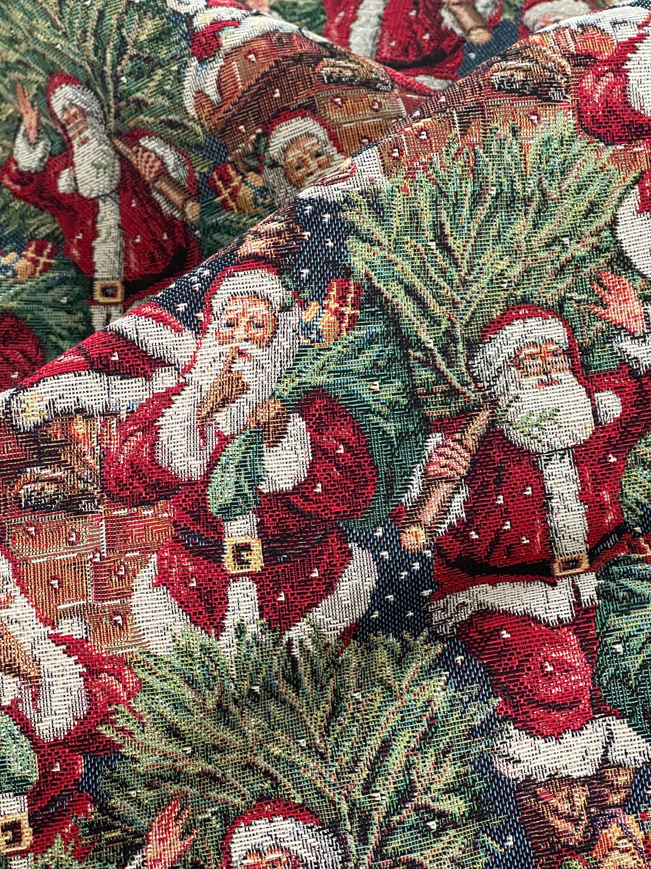 Premium Holiday Woven Fabric - Santa & Xmas Tree Design, Perfect for Home Decor