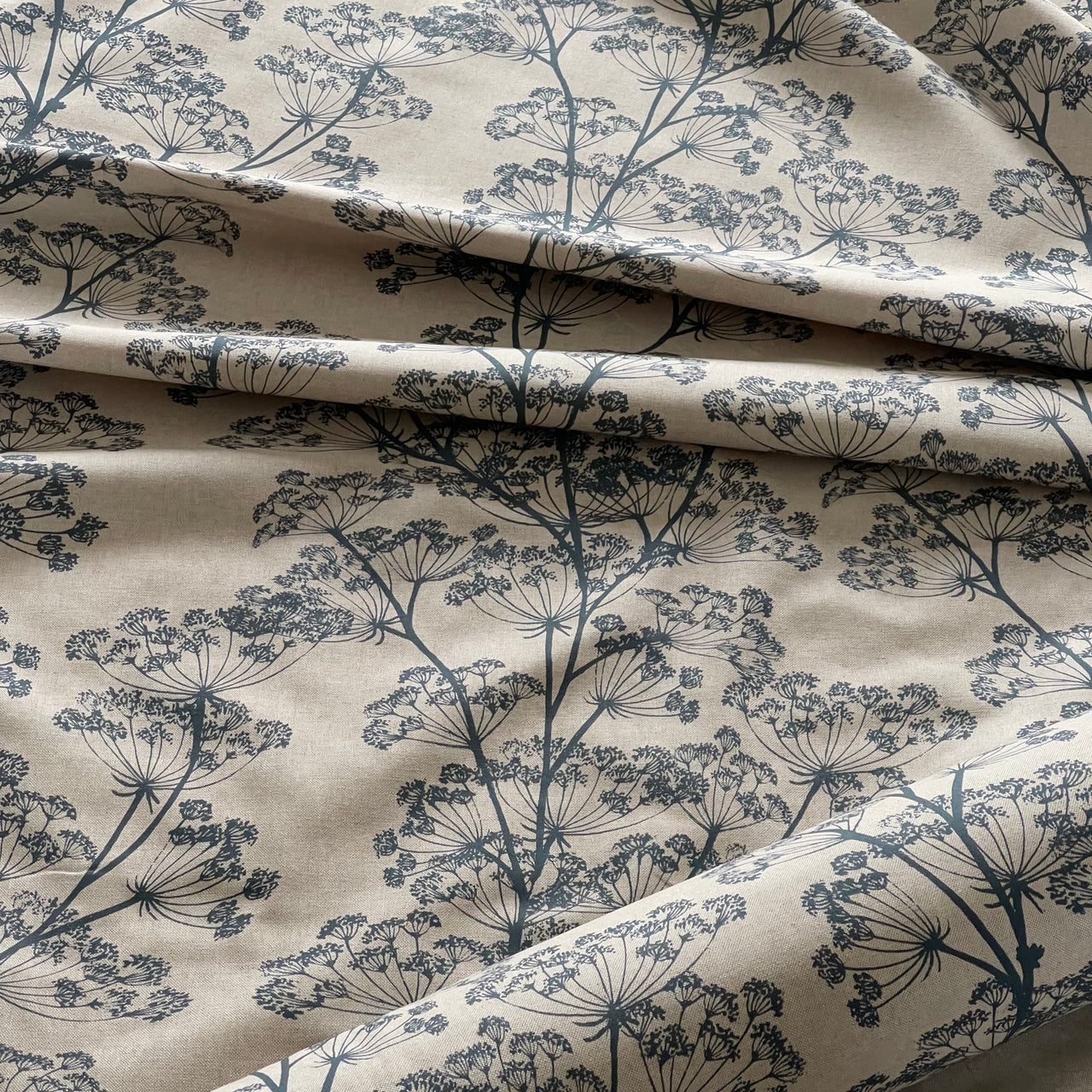 Soft blue floral linen look fabric for cushions upholstery and decor