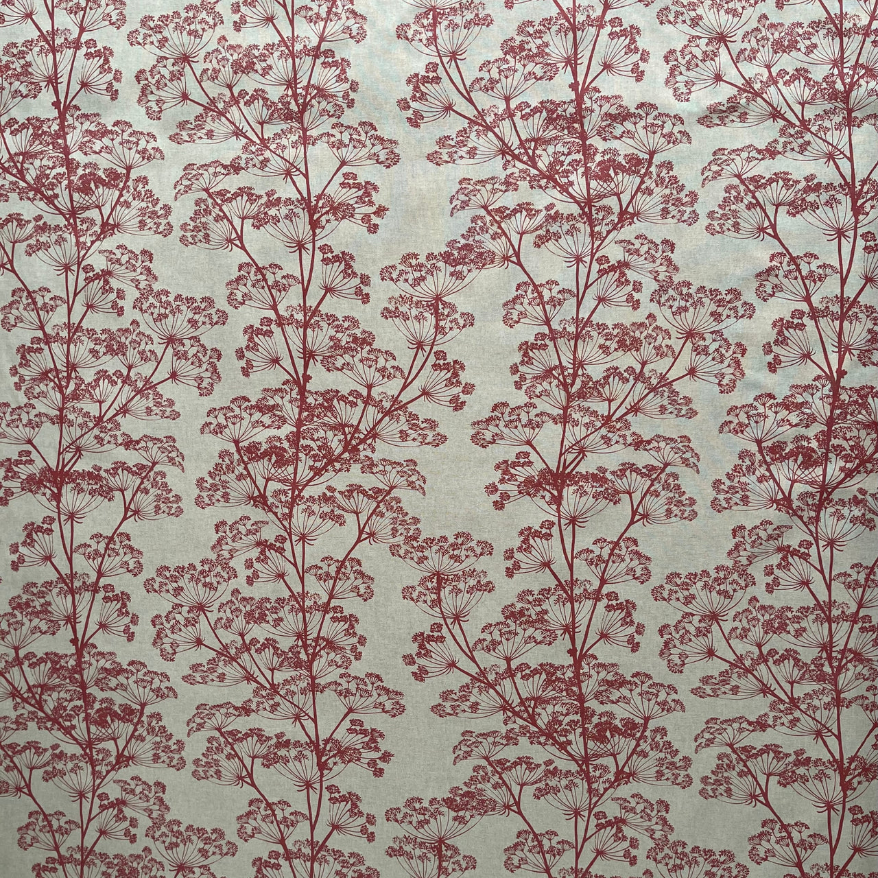 Red Cow Parsley Fabric – Botanical Linen Look Cotton Blend Upholstery & Curtain Fabric
