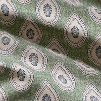 Thumbnail for Green Teardrop Paisley Fabric – Linen Look Cotton Blend Indian Buta Upholstery & Curtain Fabric