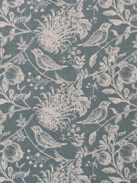 Thumbnail for Steel Blue Floral Cotton Linen Fabric with Robin Birds – Ideal for Blinds, Curtains, Quilting, & Home Decor