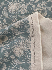 Thumbnail for Steel Blue Floral Cotton Linen Fabric with Robin Birds – Ideal for Blinds, Curtains, Quilting, & Home Decor