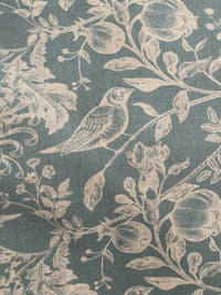 Thumbnail for Steel Blue Floral Cotton Linen Fabric with Robin Birds – Ideal for Blinds, Curtains, Quilting, & Home Decor