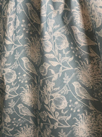 Thumbnail for Steel Blue Floral Cotton Linen Fabric with Robin Birds – Ideal for Blinds, Curtains, Quilting, & Home Decor