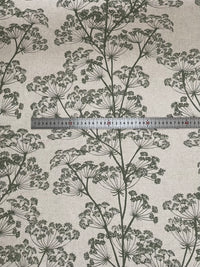 Thumbnail for Cow Parsley Cotton Linen Look Fabric – Olive Green and Oatmeal Floral Print for Curtains Roman Blinds - Soft Furnishing