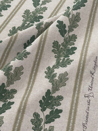 Thumbnail for Green Stripes & Oak Leaves Cotton Linen Fabric – Rustic Country Decor, Perfect for Curtains, Cushions and Crafts