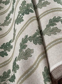 Thumbnail for Green Stripes & Oak Leaves Cotton Linen Fabric – Rustic Country Decor, Perfect for Curtains, Cushions and Crafts