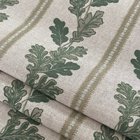 Thumbnail for Green Stripes & Oak Leaves Cotton Linen Fabric – Rustic Country Decor, Perfect for Curtains, Cushions and Crafts