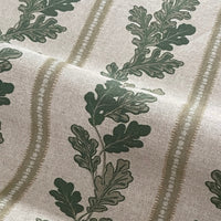 Thumbnail for Green Stripes & Oak Leaves Cotton Linen Fabric – Rustic Country Decor, Perfect for Curtains, Cushions and Crafts