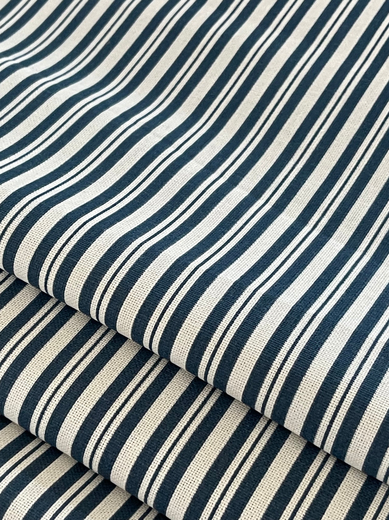 Blue Nautical Ticking Stripes Cotton Fabric - Ideal for Home Decor, Upholstery & Soft Furnishings