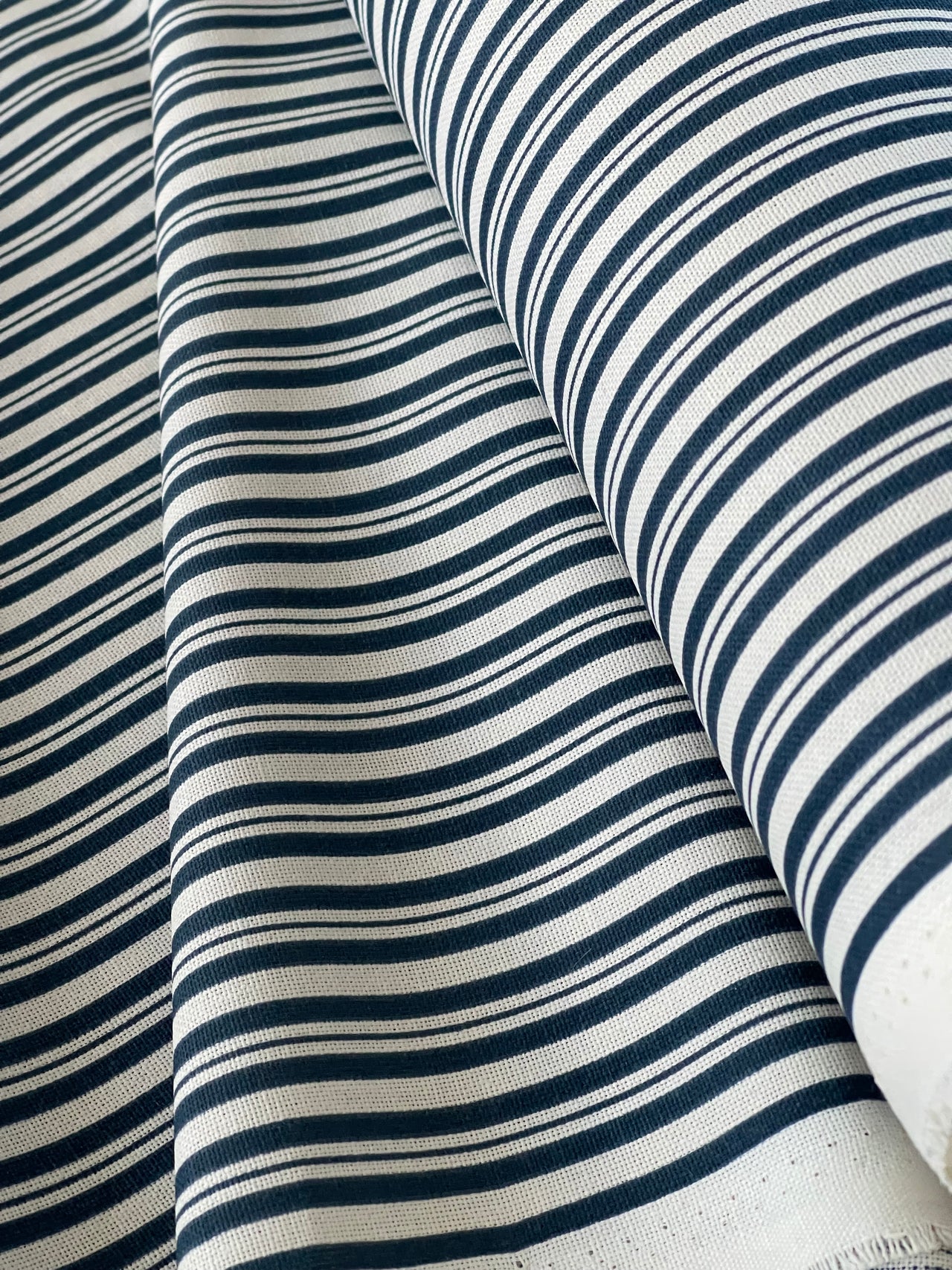 Blue Nautical Ticking Stripes Cotton Fabric - Ideal for Home Decor, Upholstery & Soft Furnishings