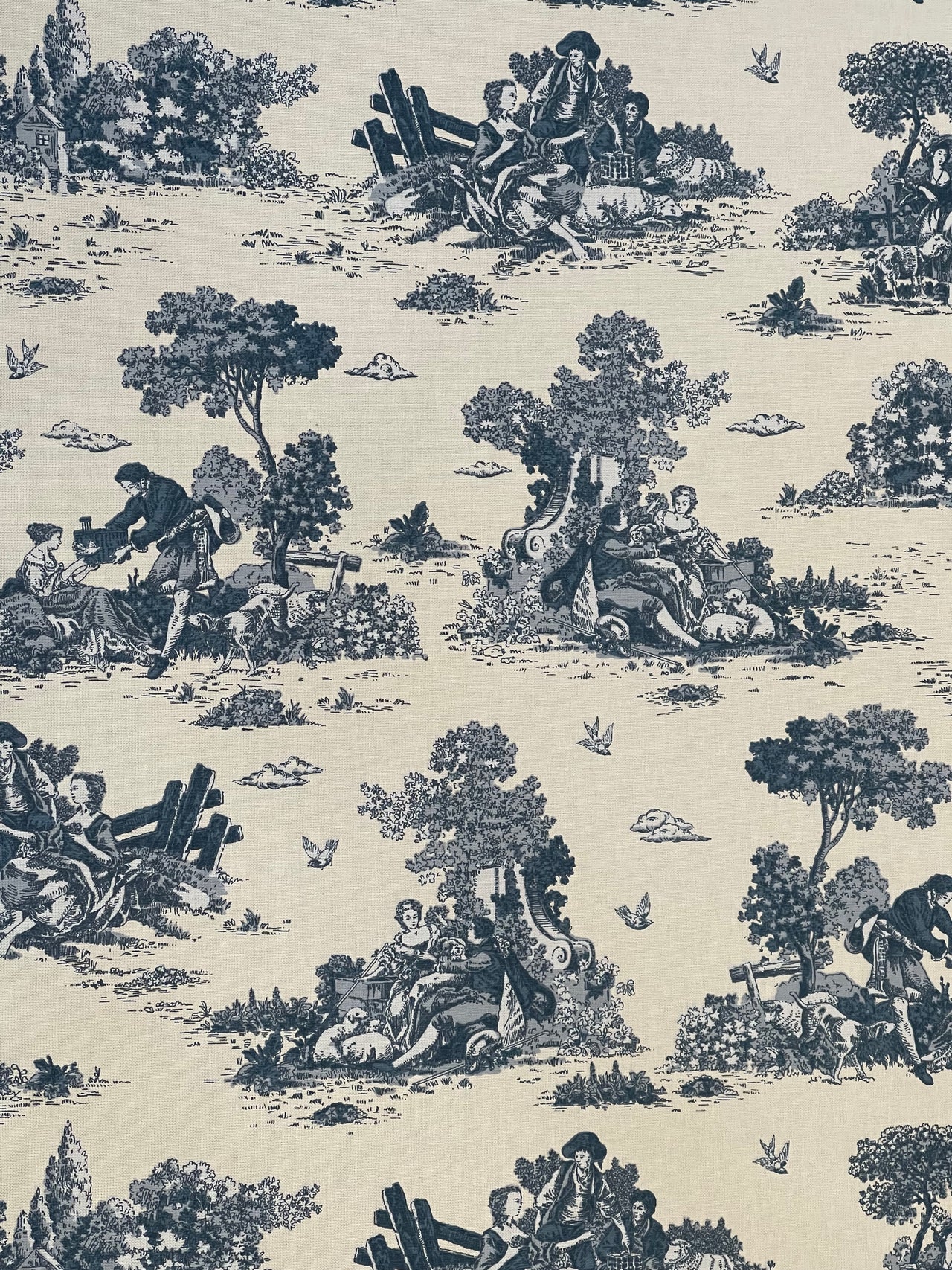 Classic Toile de Jouy Fabric Mountain and Nature Lovers, Shepherds, Birds, Flowers and Trees