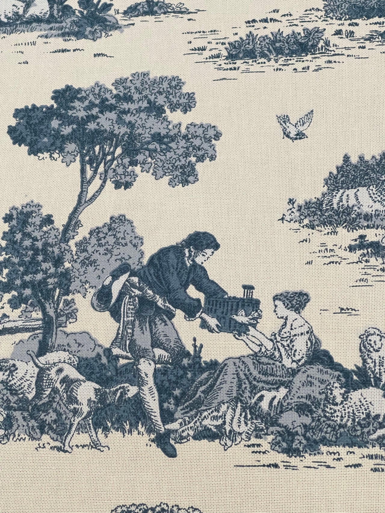 Classic Toile de Jouy Fabric Mountain and Nature Lovers, Shepherds, Birds, Flowers and Trees