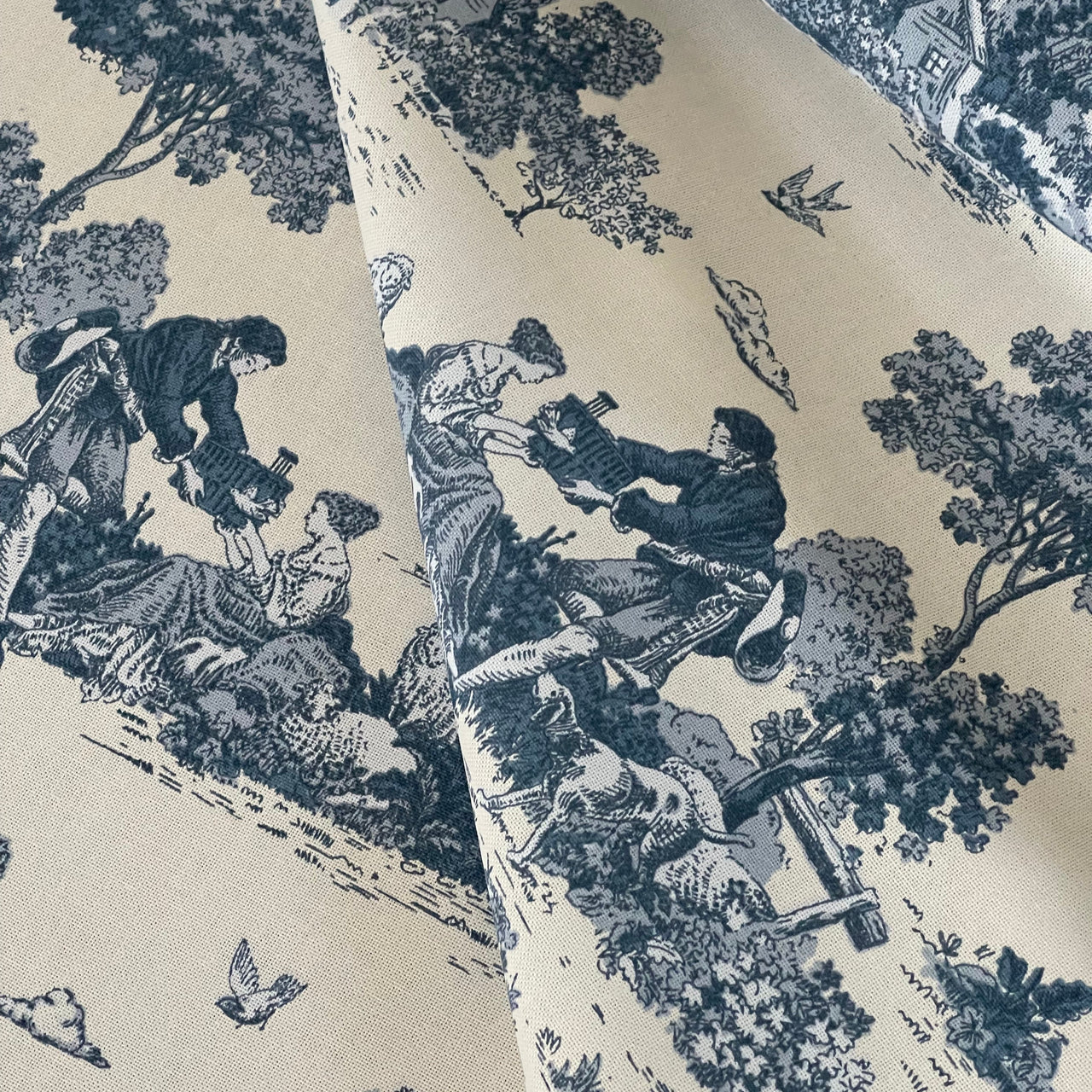 Classic Toile de Jouy Fabric Mountain and Nature Lovers, Shepherds, Birds, Flowers and Trees