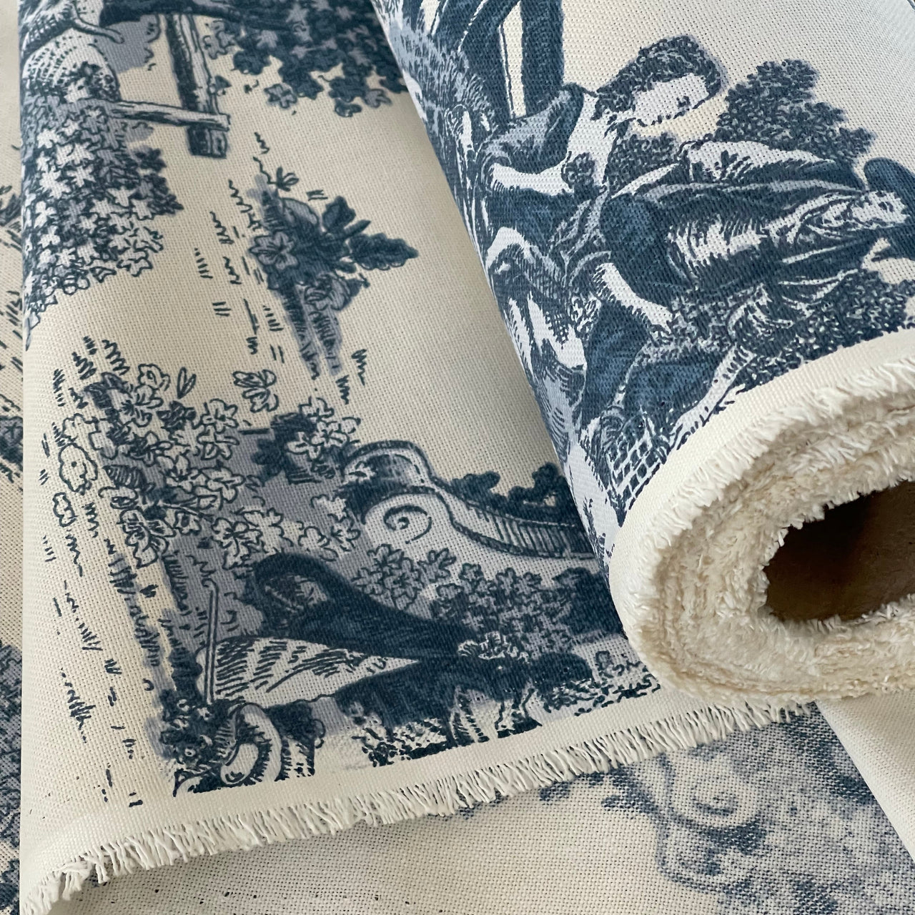 Classic Toile de Jouy Fabric Mountain and Nature Lovers, Shepherds, Birds, Flowers and Trees