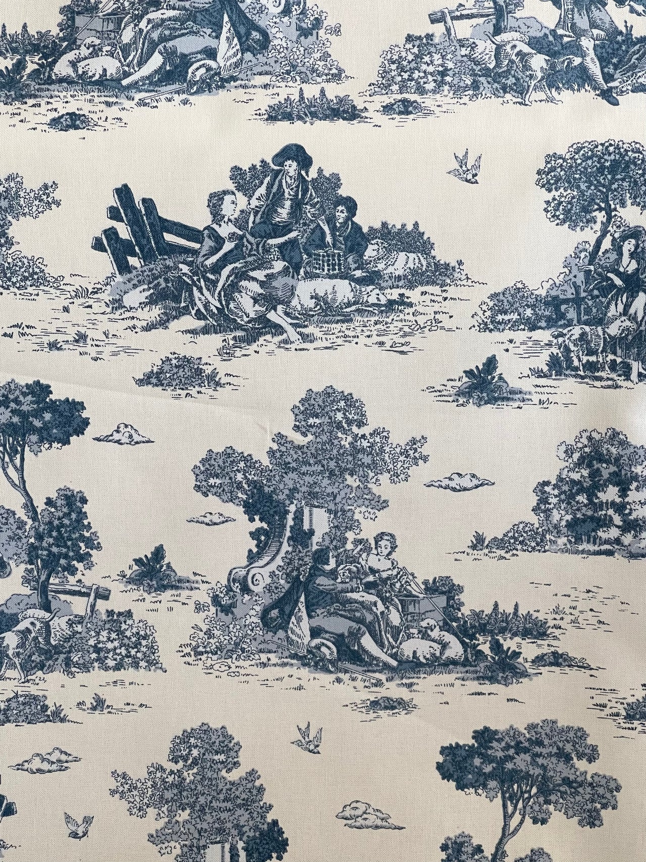 Classic Toile de Jouy Fabric Mountain and Nature Lovers, Shepherds, Birds, Flowers and Trees