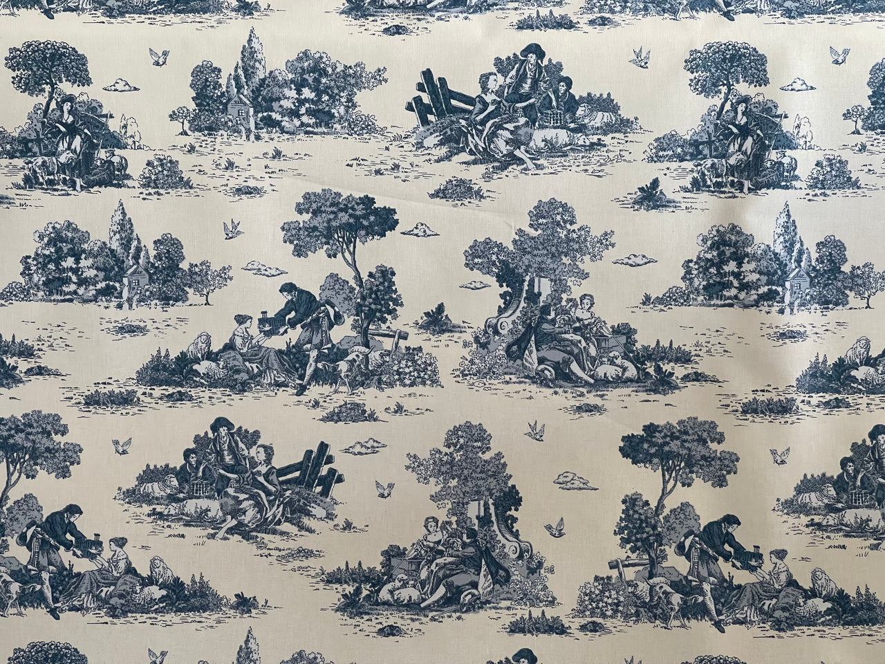 Classic Toile de Jouy Fabric Mountain and Nature Lovers, Shepherds, Birds, Flowers and Trees