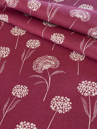 Thumbnail for Elegant Dandelion Linen look Red Burgundy Fabric Botanical Pattern for Upholstery, Drapery & Crafts