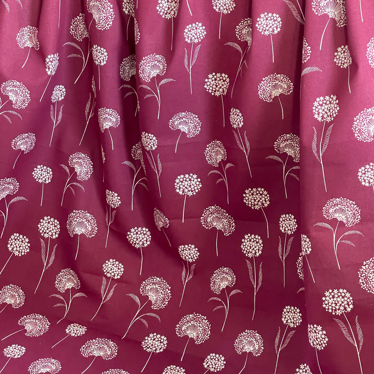 Elegant Dandelion Linen look Red Burgundy Fabric Botanical Pattern for Upholstery, Drapery & Crafts